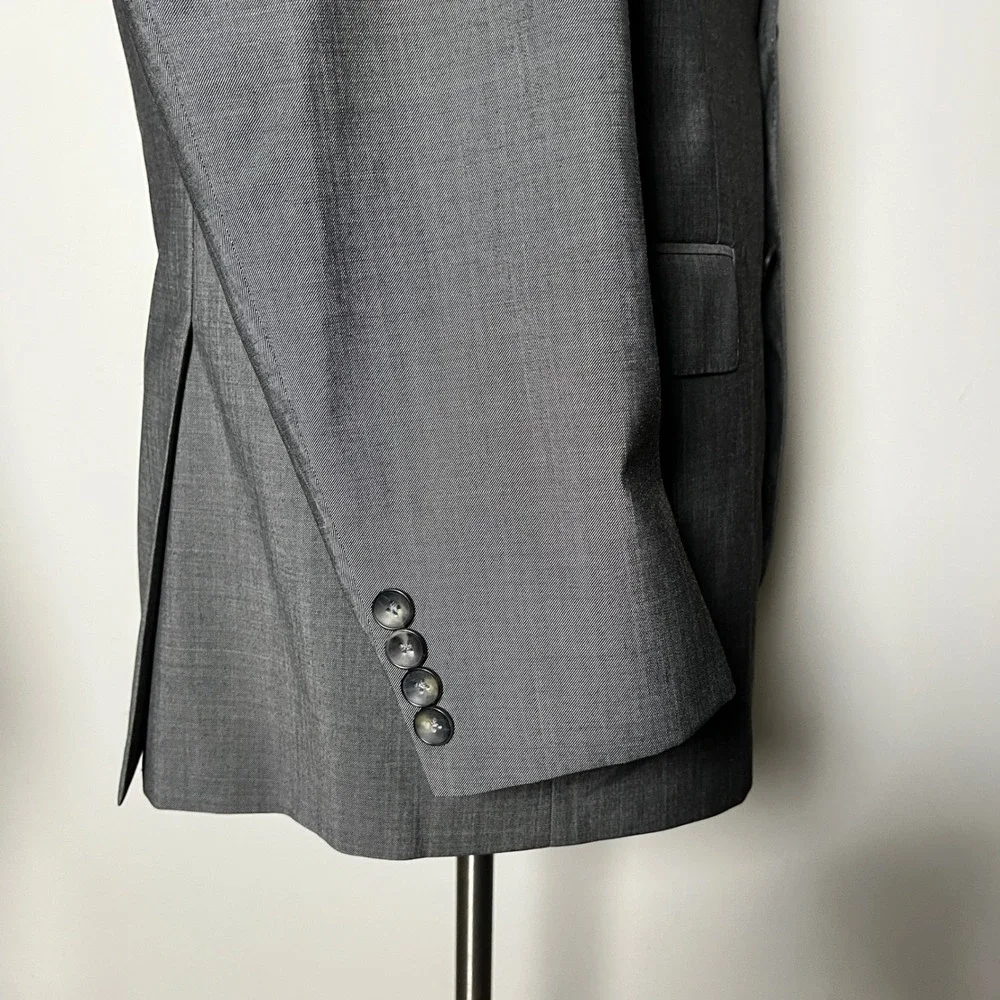 Hart Schaffner Marx Suit Mens 44R 39x30 Grey Solid Wool Blend‎ 2-Button Modern